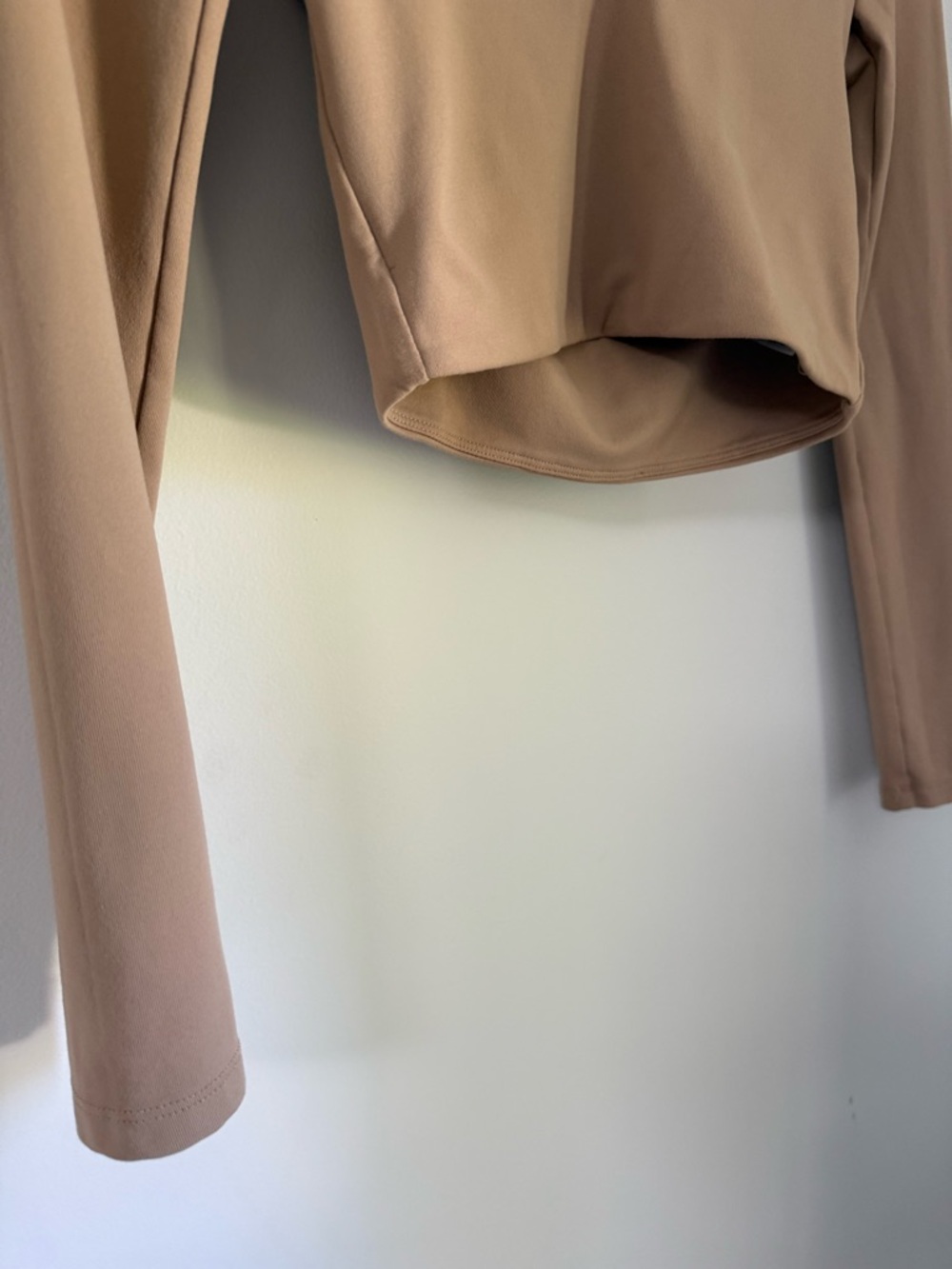 BABATON ARITZIA Collared V Neck Crop Top Long Sleeve Taupe Tan Size XS GUC - Picture 5 of 13